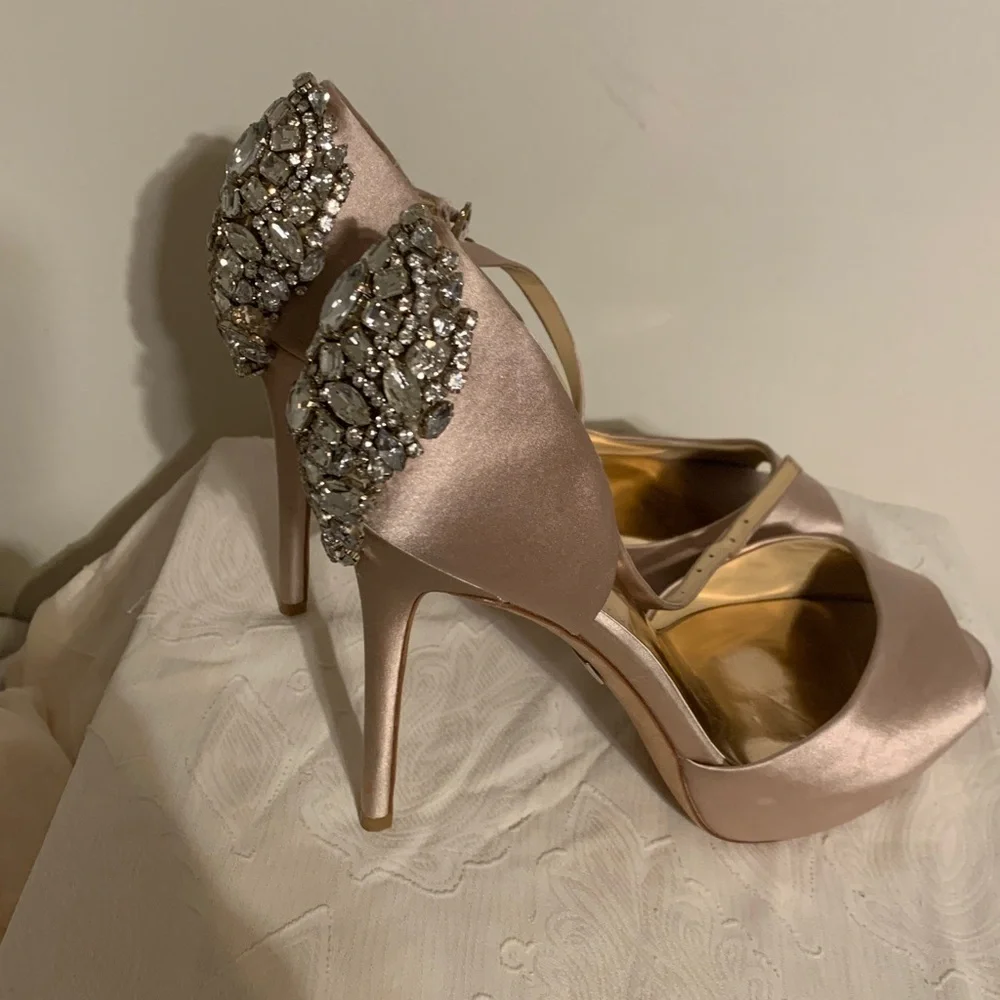 Badgley Mischka Champagne Crystal Embellished Stiletto Heels - Picture 2 of 7